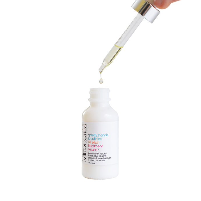 Treat your hands, nails & cuticles with Mirror Mirror's Pretty Hands & Cuticles Oil Elixir Treatment Serum designed by Jeanine Recckio